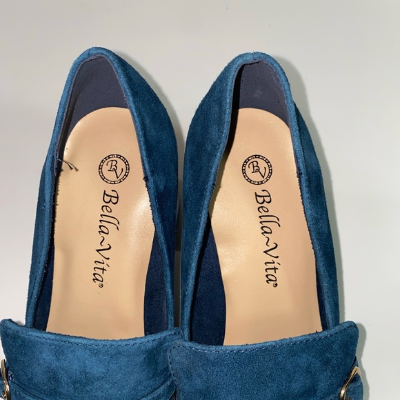 Bella Vita Ashton Square Toe Blue Suede Block heel Pumps - Picture 6 of 9
